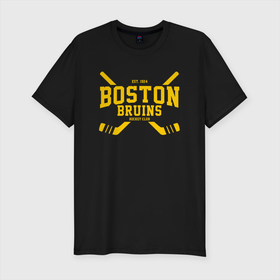Мужская футболка хлопок Slim с принтом Boston Bruins в Новосибирске, 92% хлопок, 8% лайкра | приталенный силуэт, круглый вырез ворота, длина до линии бедра, короткий рукав | boston | boston bruins | bruins | hockey | nhl | usa | бостон | бостон брюинз | нхл | спорт | сша | хоккей | шайба