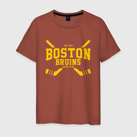 Мужская футболка хлопок с принтом Boston Bruins в Петрозаводске, 100% хлопок | прямой крой, круглый вырез горловины, длина до линии бедер, слегка спущенное плечо. | boston | boston bruins | bruins | hockey | nhl | usa | бостон | бостон брюинз | нхл | спорт | сша | хоккей | шайба