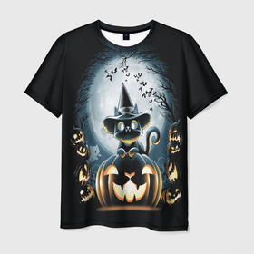 Мужская футболка 3D с принтом Хэллоуин Кот в Белгороде, 100% полиэфир | прямой крой, круглый вырез горловины, длина до линии бедер | 2020 | cat | cats | halloween | джек | киса | кисуля | кот | котик | коты | кошечка | ленивец | мяу | октябрь | панда | призрак | призраки | собака | тыква | хеллоуин | хелоуин | хэллоуин | хэлоуин | черный кот | щеночек