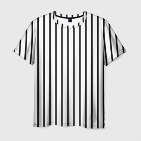 Мужская футболка 3D с принтом Чёрные и белые полосы , 100% полиэфир | прямой крой, круглый вырез горловины, длина до линии бедер | Тематика изображения на принте: белая полоса | полоски | тонкие полоски | тонкие полосы | узор полоски | чёрная полоса | чёрно белые полосы