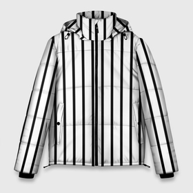 Мужская зимняя куртка 3D с принтом Чёрные и белые полосы в Тюмени, верх — 100% полиэстер; подкладка — 100% полиэстер; утеплитель — 100% полиэстер | длина ниже бедра, свободный силуэт Оверсайз. Есть воротник-стойка, отстегивающийся капюшон и ветрозащитная планка. 

Боковые карманы с листочкой на кнопках и внутренний карман на молнии. | белая полоса | полоски | тонкие полоски | тонкие полосы | узор полоски | чёрная полоса | чёрно белые полосы