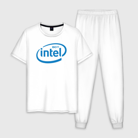 Мужская пижама хлопок с принтом Intel Boy в Петрозаводске, 100% хлопок | брюки и футболка прямого кроя, без карманов, на брюках мягкая резинка на поясе и по низу штанин
 | Тематика изображения на принте: amd | amd boy | core | core i3 | core i5 | core i7 | cpu | intel | intel boy | интел | интел бой | процессор | цпу