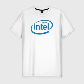 Мужская футболка хлопок Slim с принтом Intel Boy в Петрозаводске, 92% хлопок, 8% лайкра | приталенный силуэт, круглый вырез ворота, длина до линии бедра, короткий рукав | Тематика изображения на принте: amd | amd boy | core | core i3 | core i5 | core i7 | cpu | intel | intel boy | интел | интел бой | процессор | цпу