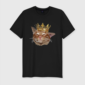 Мужская футболка хлопок Slim с принтом Котик в Кировске, 92% хлопок, 8% лайкра | приталенный силуэт, круглый вырез ворота, длина до линии бедра, короткий рукав | корона | кот | кот в короне | котейка | кошка | милый кот