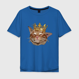 Мужская футболка хлопок Oversize с принтом Котик в Санкт-Петербурге, 100% хлопок | свободный крой, круглый ворот, “спинка” длиннее передней части | корона | кот | кот в короне | котейка | кошка | милый кот