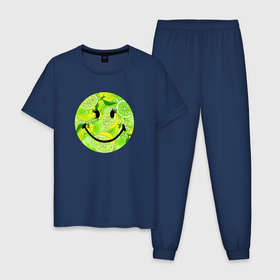 Мужская пижама хлопок с принтом Лаймик смайлик в Санкт-Петербурге, 100% хлопок | брюки и футболка прямого кроя, без карманов, на брюках мягкая резинка на поясе и по низу штанин
 | весёлый | детский | жара | желтый | женский | зелёный | лаймы | летний | лето | лимон | лимоны | оранжевый | отдых | пляж | подростковый | позитив | прикол | прикольный | радость | ребёнок | рожица | смайл