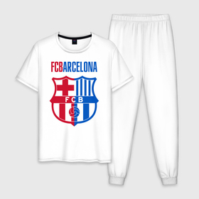Мужская пижама хлопок с принтом Barcelona FC в Петрозаводске, 100% хлопок | брюки и футболка прямого кроя, без карманов, на брюках мягкая резинка на поясе и по низу штанин
 | barca | barcelona | club | fc | leo messi | soccer | spanish | барса | барселона | испанский | клуб | лео месси | фк | футбол | футбольный