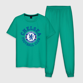 Мужская пижама хлопок с принтом Chelsea FC в Тюмени, 100% хлопок | брюки и футболка прямого кроя, без карманов, на брюках мягкая резинка на поясе и по низу штанин
 | Тематика изображения на принте: blue | chelsea | club | english | fc | football | london | retirees | soccer | английский | клуб | лондон | пенсионеры | синие | фк | футбол | футбольный | челси