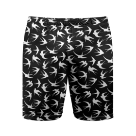 Мужские шорты спортивные с принтом Ласточки ,  |  | ласточка | ласточки | перья | птица | птицы | силуэт