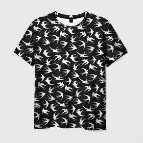 Мужская футболка 3D с принтом Ласточки , 100% полиэфир | прямой крой, круглый вырез горловины, длина до линии бедер | ласточка | ласточки | перья | птица | птицы | силуэт