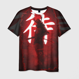 Мужская футболка 3D с принтом NEON SAMURAI , 100% полиэфир | прямой крой, круглый вырез горловины, длина до линии бедер | катана | красное | неон | неоновый самурай | самурай | стиль | тренд | япония