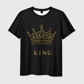 Мужская футболка 3D с принтом KING в Новосибирске, 100% полиэфир | прямой крой, круглый вырез горловины, длина до линии бедер | золотая надпись | надпись король