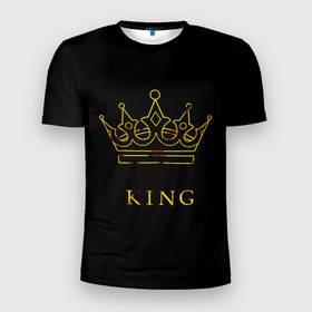 Мужская футболка 3D Slim с принтом KING , 100% полиэстер с улучшенными характеристиками | приталенный силуэт, круглая горловина, широкие плечи, сужается к линии бедра | золотая надпись | надпись король