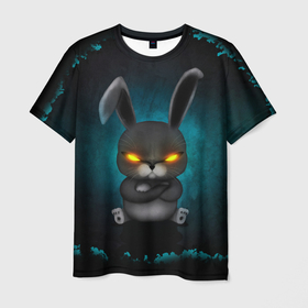 Мужская футболка 3D с принтом NEON HARE в Санкт-Петербурге, 100% полиэфир | прямой крой, круглый вырез горловины, длина до линии бедер | животное | заяц | злое | злые глаза | кролик | неон | плюшевое