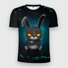 Мужская футболка 3D спортивная с принтом NEON HARE в Екатеринбурге, 100% полиэстер с улучшенными характеристиками | приталенный силуэт, круглая горловина, широкие плечи, сужается к линии бедра | Тематика изображения на принте: животное | заяц | злое | злые глаза | кролик | неон | плюшевое