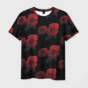 Мужская футболка 3D с принтом Роза в Тюмени, 100% полиэфир | прямой крой, круглый вырез горловины, длина до линии бедер | красная роза | красные розы | растение | роза | розы | флора | цветок | цветы