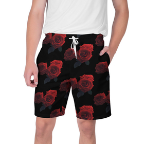 Мужские шорты 3D с принтом Роза в Тюмени,  полиэстер 100% | прямой крой, два кармана без застежек по бокам. Мягкая трикотажная резинка на поясе, внутри которой широкие завязки. Длина чуть выше колен | красная роза | красные розы | растение | роза | розы | флора | цветок | цветы