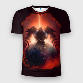 Мужская футболка 3D Slim с принтом АНГЕЛ в Новосибирске, 100% полиэстер с улучшенными характеристиками | приталенный силуэт, круглая горловина, широкие плечи, сужается к линии бедра | ангел | земля | космос | неон | планета