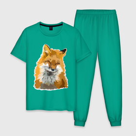 Мужская пижама хлопок с принтом Лиса в Санкт-Петербурге, 100% хлопок | брюки и футболка прямого кроя, без карманов, на брюках мягкая резинка на поясе и по низу штанин
 | fox | lisa | красота | лиса | лисичка | плутовка | рыжая