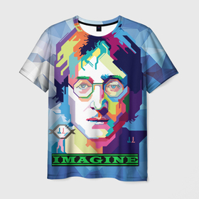 Мужская футболка 3D с принтом Джон Леннон Imagine в Екатеринбурге, 100% полиэфир | прямой крой, круглый вырез горловины, длина до линии бедер | beatles | imagine | john | lennon | the beatles | битлз | битлы | группа | джон | купить | леннон | леннона | очки | рок н ролл | с группы | хиппи