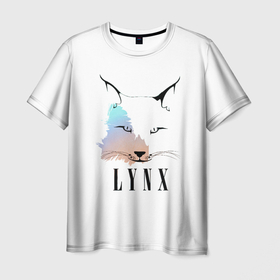 Мужская футболка 3D с принтом Рысь в Екатеринбурге, 100% полиэфир | прямой крой, круглый вырез горловины, длина до линии бедер | lynx | зверь | котик | кошечка | кошка | рысь | усатый | ушки на макушке | хищник
