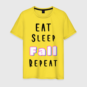 Мужская футболка хлопок с принтом Eat sleep fall guys repeat в Белгороде, 100% хлопок | прямой крой, круглый вырез горловины, длина до линии бедер, слегка спущенное плечо. | battle royale | fall | fall guys | game | games | guys | winner | батл роял | игра | игры | победитель | фалл гайс