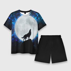 Мужской костюм с шортами 3D с принтом Волк воющий на луну в Екатеринбурге,  |  | Тематика изображения на принте: wolf | волк | волки | волчица | животные | одинокий волк