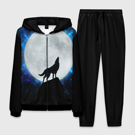 Мужской костюм 3D с принтом Волк воющий на луну в Екатеринбурге, 100% полиэстер | Манжеты и пояс оформлены тканевой резинкой, двухслойный капюшон со шнурком для регулировки, карманы спереди | wolf | волк | волки | волчица | животные | одинокий волк