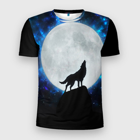 Мужская футболка 3D спортивная с принтом Волк воющий на луну , 100% полиэстер с улучшенными характеристиками | приталенный силуэт, круглая горловина, широкие плечи, сужается к линии бедра | wolf | волк | волки | волчица | животные | одинокий волк