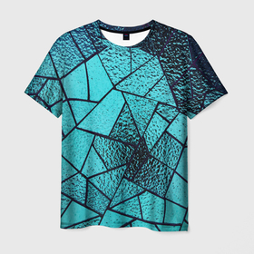 Мужская футболка 3D с принтом НЕОНОВЫЙ ВИТРАЖ в Екатеринбурге, 100% полиэфир | прямой крой, круглый вырез горловины, длина до линии бедер | Тематика изображения на принте: витраж | капли воды | неон | стекло
