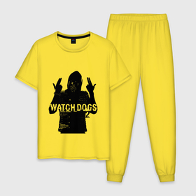 Мужская пижама хлопок с принтом Watch dogs 2 (Z) в Белгороде, 100% хлопок | брюки и футболка прямого кроя, без карманов, на брюках мягкая резинка на поясе и по низу штанин
 | black viceroys | ubisoft montreal | watch dogs | watchdogs | watch_dogs | взлом | делфорд уэйд | дефолт | джей би | джей би маркович | дэмиен брэнкс | клара лилл | куинн | лаки | лис | мститель | пирс | рэймонд кинни | сторожевые п