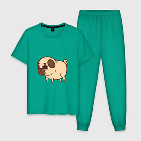 Мужская пижама хлопок с принтом Мопс , 100% хлопок | брюки и футболка прямого кроя, без карманов, на брюках мягкая резинка на поясе и по низу штанин
 | арт | милая собака | мило | милый мопс | мопс | рисунок | собака