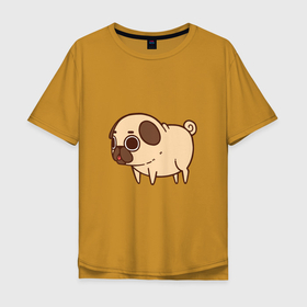 Мужская футболка хлопок Oversize с принтом Мопс в Тюмени, 100% хлопок | свободный крой, круглый ворот, “спинка” длиннее передней части | Тематика изображения на принте: арт | милая собака | мило | милый мопс | мопс | рисунок | собака