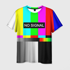 Мужская футболка 3D с принтом NO SIGNAL в Белгороде, 100% полиэфир | прямой крой, круглый вырез горловины, длина до линии бедер | no signal | не работает | нет сигнала | полосы | профилактика | радуга