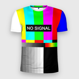 Мужская футболка 3D спортивная с принтом NO SIGNAL в Белгороде, 100% полиэстер с улучшенными характеристиками | приталенный силуэт, круглая горловина, широкие плечи, сужается к линии бедра | no signal | не работает | нет сигнала | полосы | профилактика | радуга