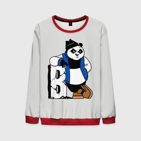 Мужской свитшот 3D с принтом Серьёзная Панда в Петрозаводске, 100% полиэстер с мягким внутренним слоем | круглый вырез горловины, мягкая резинка на манжетах и поясе, свободная посадка по фигуре | animal | bear | cartoon | funny | grey t shirt | panda | pandas. bears | животное | медведь | мультяшная | панда | панды. мишки | прикольная | серая футболка