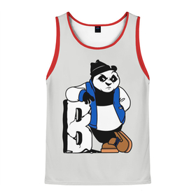 Мужская майка 3D с принтом Серьёзная Панда в Кировске, 100% полиэстер | круглая горловина, приталенный силуэт, длина до линии бедра. Пройма и горловина окантованы тонкой бейкой | animal | bear | cartoon | funny | grey t shirt | panda | pandas. bears | животное | медведь | мультяшная | панда | панды. мишки | прикольная | серая футболка