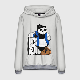 Мужская толстовка 3D с принтом Серьёзная Панда в Кировске, 100% полиэстер | двухслойный капюшон со шнурком для регулировки, мягкие манжеты на рукавах и по низу толстовки, спереди карман-кенгуру с мягким внутренним слоем. | Тематика изображения на принте: animal | bear | cartoon | funny | grey t shirt | panda | pandas. bears | животное | медведь | мультяшная | панда | панды. мишки | прикольная | серая футболка