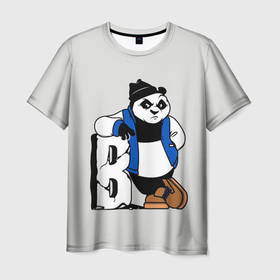 Мужская футболка 3D с принтом Серьёзная Панда , 100% полиэфир | прямой крой, круглый вырез горловины, длина до линии бедер | animal | bear | cartoon | funny | grey t shirt | panda | pandas. bears | животное | медведь | мультяшная | панда | панды. мишки | прикольная | серая футболка