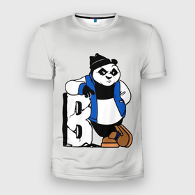 Мужская футболка 3D Slim с принтом Серьёзная Панда в Санкт-Петербурге, 100% полиэстер с улучшенными характеристиками | приталенный силуэт, круглая горловина, широкие плечи, сужается к линии бедра | animal | bear | cartoon | funny | grey t shirt | panda | pandas. bears | животное | медведь | мультяшная | панда | панды. мишки | прикольная | серая футболка