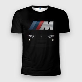 Мужская футболка 3D Slim с принтом BMW M в Курске, 100% полиэстер с улучшенными характеристиками | приталенный силуэт, круглая горловина, широкие плечи, сужается к линии бедра | bmw | авто | автомобиль | бмв | логотип | марка | машина | надпись | текстура