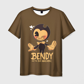 Мужская футболка 3D с принтом Bendy And The Ink Machine в Екатеринбурге, 100% полиэфир | прямой крой, круглый вырез горловины, длина до линии бедер | bendy | bendy and the ink machine | бенди | бени | бенни | бэнди | детская | детям | игра | капли | компьютерная игра | краска | машина | подтеки | ужастик | чернила | чернильная