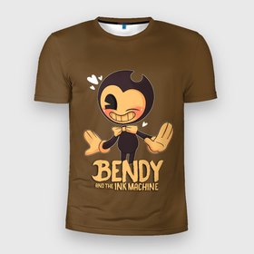 Мужская футболка 3D спортивная с принтом Bendy And The Ink Machine в Белгороде, 100% полиэстер с улучшенными характеристиками | приталенный силуэт, круглая горловина, широкие плечи, сужается к линии бедра | bendy | bendy and the ink machine | бенди | бени | бенни | бэнди | детская | детям | игра | капли | компьютерная игра | краска | машина | подтеки | ужастик | чернила | чернильная