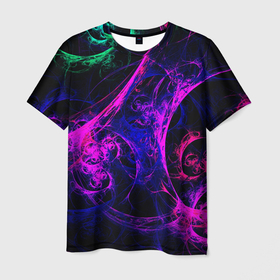 Мужская футболка 3D с принтом GambaTR в Екатеринбурге, 100% полиэфир | прямой крой, круглый вырез горловины, длина до линии бедер | abstraction | colorful | dark | fractal | glow | patterns | shapes | tangled | texture | абстракция | запутанный | разноцветный | свечение | текстура | темный | узоры | формы | фрактал