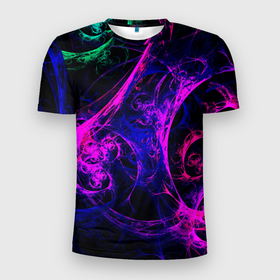 Мужская футболка 3D спортивная с принтом GambaTR в Белгороде, 100% полиэстер с улучшенными характеристиками | приталенный силуэт, круглая горловина, широкие плечи, сужается к линии бедра | abstraction | colorful | dark | fractal | glow | patterns | shapes | tangled | texture | абстракция | запутанный | разноцветный | свечение | текстура | темный | узоры | формы | фрактал