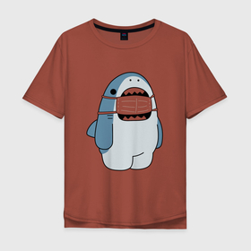 Мужская футболка хлопок Oversize с принтом Акула в маске в Екатеринбурге, 100% хлопок | свободный крой, круглый ворот, “спинка” длиннее передней части | covid19 | shark | акула | антикоронавирус | маска