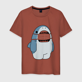 Мужская футболка хлопок с принтом Акула в маске в Тюмени, 100% хлопок | прямой крой, круглый вырез горловины, длина до линии бедер, слегка спущенное плечо. | covid19 | shark | акула | антикоронавирус | маска