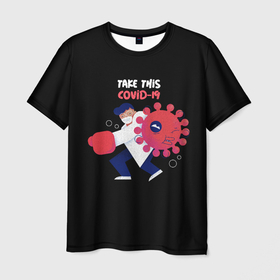 Мужская футболка 3D с принтом Борьба с вирусом в Белгороде, 100% полиэфир | прямой крой, круглый вырез горловины, длина до линии бедер | coronavirus | covid 19 | врач | доктор | ковид | коронавирус | медик | медицина | на английском | надпись | терапевт