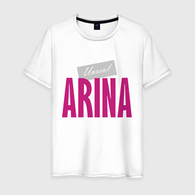Мужская футболка хлопок с принтом Арина в Тюмени, 100% хлопок | прямой крой, круглый вырез горловины, длина до линии бедер, слегка спущенное плечо. | arina | name | title | арина | имя | надпись