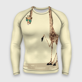 Мужской рашгард 3D с принтом жираф на шее в Курске,  |  | Тематика изображения на принте: жираф | жирафик | очки | рисунок